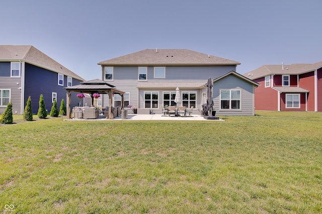 4163 Ironclad Dr, Bargersville, IN 46106 - back of house featuring an outdoor living space, a patio area, a gazebo, and a yard