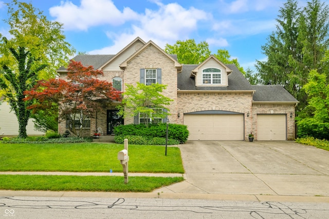 1245 Elm Grove Ln, Greenwood, IN 46143 - traditional-style house with brick siding, driveway, an attached garage, and a front lawn