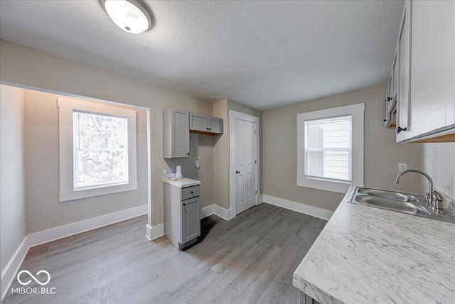 420 Eastern Ave, Indianapolis, IN 46201 - kitchen featuring light wood-type flooring, a textured ceiling, light countertops, and gray cabinets