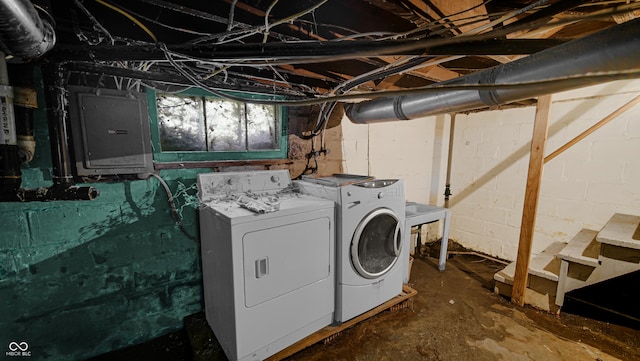 753 Walnut St, Franklin, IN 46131 - laundry area with electric panel and washing machine and dryer