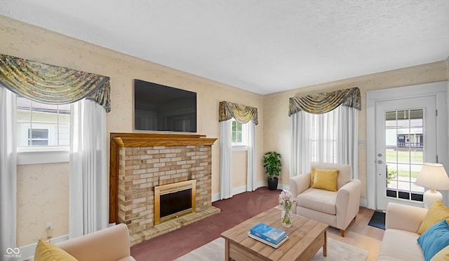 753 Walnut St, Franklin, IN 46131 - living area featuring a brick fireplace and wallpapered walls