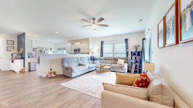 217 Saint Andrews Ave, Edinburgh, IN 46124 - living area with ceiling fan, light wood-style floors, recessed lighting, and baseboards