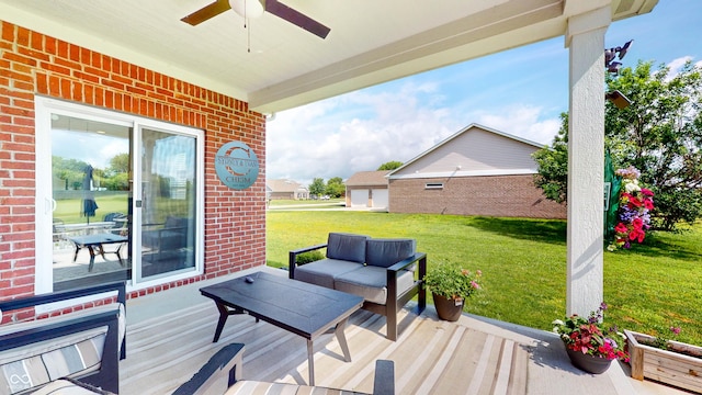 217 Saint Andrews Ave, Edinburgh, IN 46124 - wooden deck with a yard, ceiling fan, and an outdoor hangout area