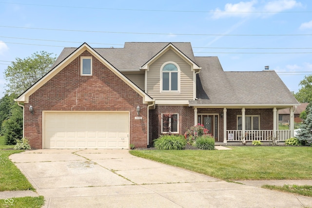 7082 Hunters Ridge Dr, Plainfield, IN 46168 - view of front facade with brick siding, concrete driveway, a front yard, and covered porch