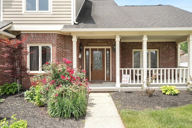 7082 Hunters Ridge Dr, Plainfield, IN 46168 - property entrance with a porch, brick siding, and roof with shingles