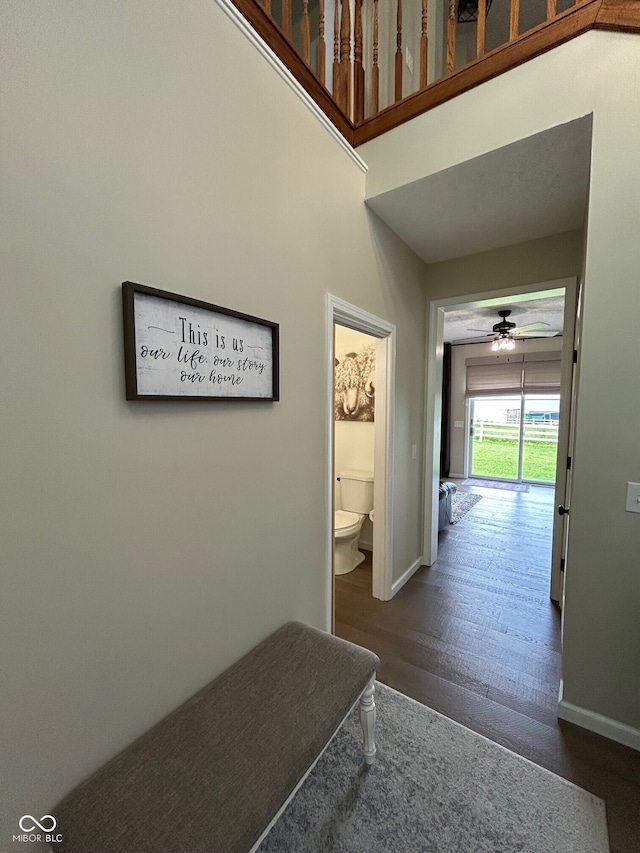 7195 W 700 N, Fairland, IN 46126 - hallway featuring baseboards and wood finished floors