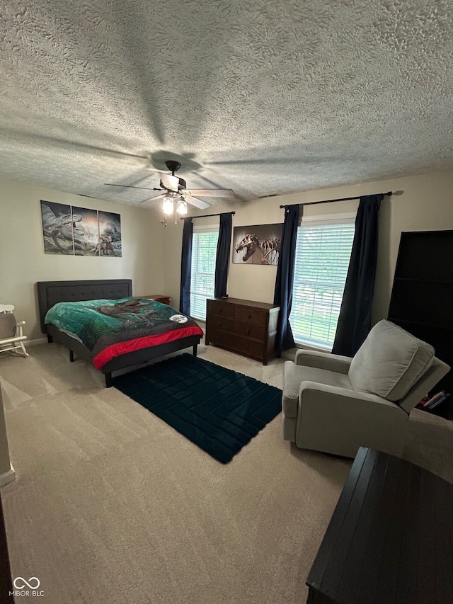7195 W 700 N, Fairland, IN 46126 - carpeted bedroom with a ceiling fan and a textured ceiling