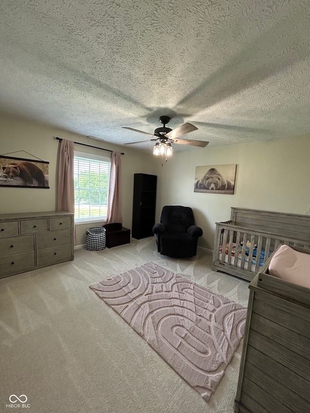 7195 W 700 N, Fairland, IN 46126 - carpeted living room with ceiling fan and a textured ceiling