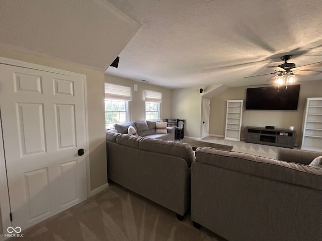 7195 W 700 N, Fairland, IN 46126 - carpeted living room featuring a textured ceiling and ceiling fan