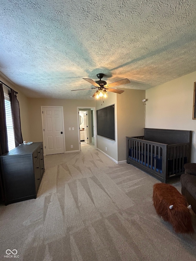 7195 W 700 N, Fairland, IN 46126 - unfurnished living room featuring a ceiling fan, light carpet, and a textured ceiling