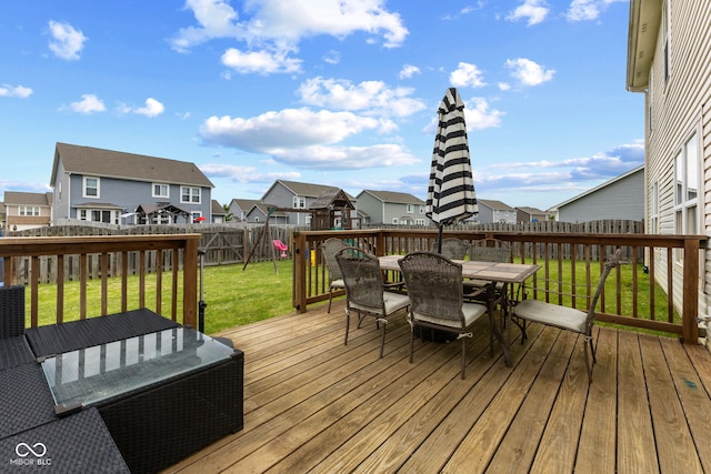 2580 Bluewood Way, Plainfield, IN 46168 - wooden deck featuring a residential view, outdoor dining area, and a fenced backyard