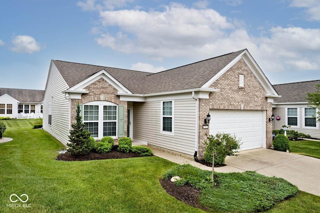 15937 Marsala Dr, Fishers, IN 46037 - traditional-style house featuring brick siding, concrete driveway, an attached garage, a shingled roof, and a front lawn