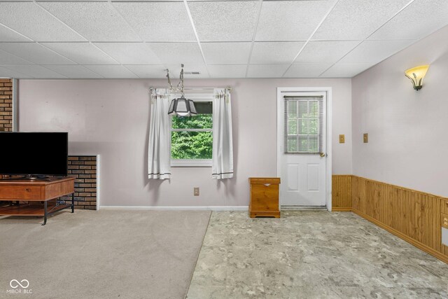 1350 Inverness Farms Rd, Martinsville, IN 46151 - living room with a drop ceiling, wood walls, and a wainscoted wall