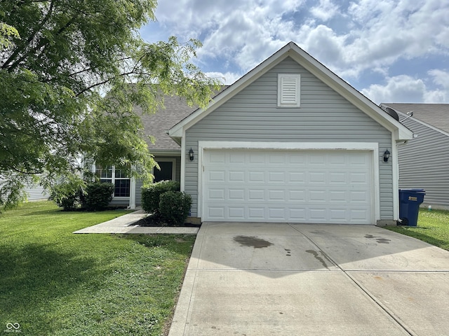 4925 Chip Shot Ln, Indianapolis, IN 46235 - view of front of home with driveway, a garage, a front yard, and a shingled roof