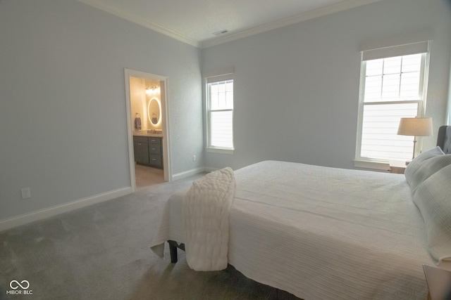 139 Wayfinder Dr, West Lafayette, IN 47906 - bedroom featuring baseboards, crown molding, carpet flooring, and connected bathroom