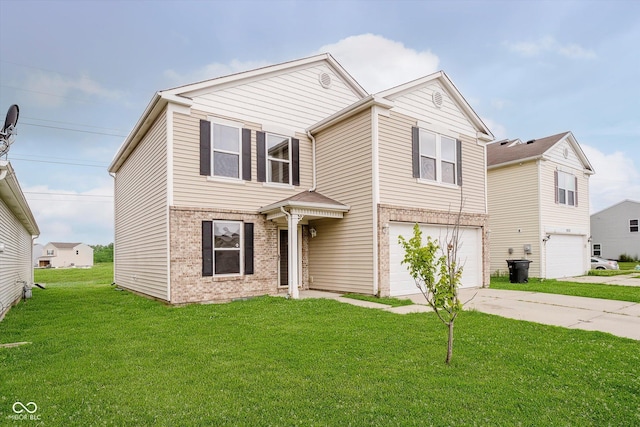 2834 Wolfgang Dr, Indianapolis, IN 46239 - traditional-style house with an attached garage, driveway, a front lawn, and brick siding