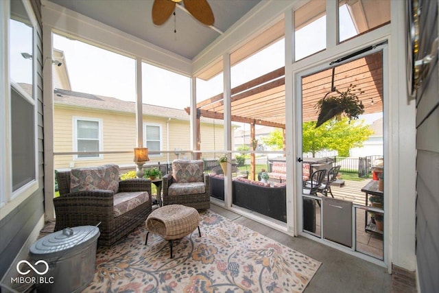 12976 Walbeck Dr, Fishers, IN 46037 - sunroom / solarium featuring a ceiling fan and an outdoor hangout area