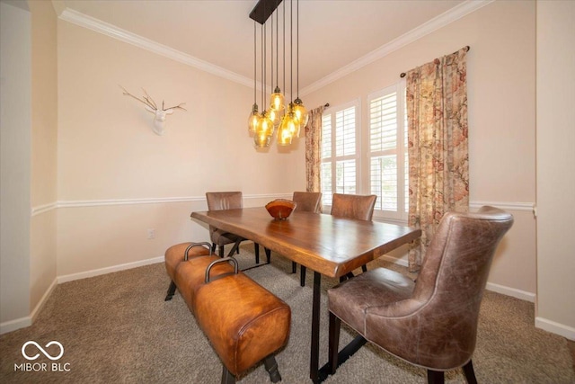 12976 Walbeck Dr, Fishers, IN 46037 - carpeted dining space featuring ornamental molding and a chandelier