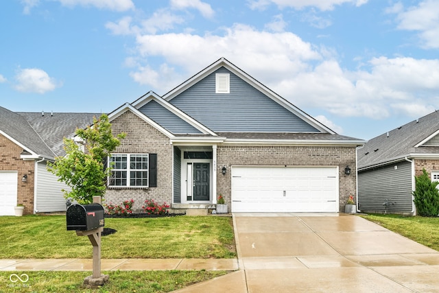 5439 Maywood Dr, Whitestown, IN 46075 - view of front of home with a garage, driveway, brick siding, and a front lawn