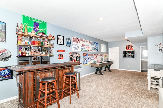 5439 Maywood Dr, Whitestown, IN 46075 - indoor dry bar featuring carpet floors, baseboards, and recessed lighting