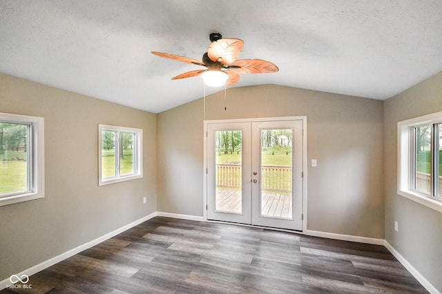 9378 N County Road 75 W, Lizton, IN 46149 - unfurnished room with french doors, lofted ceiling, ceiling fan, dark wood-style flooring, and healthy amount of natural light