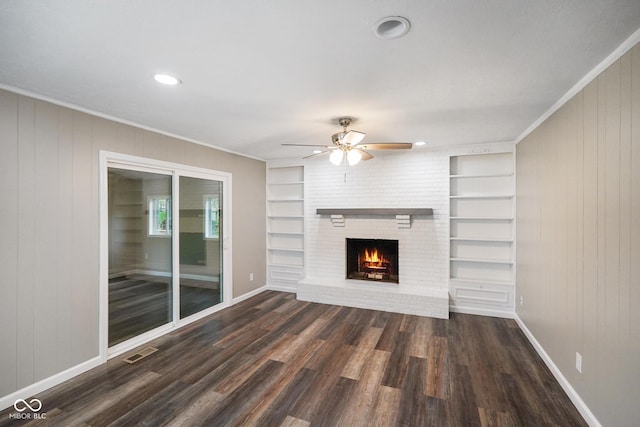 9378 N County Road 75 W, Lizton, IN 46149 - unfurnished living room featuring baseboards, ornamental molding, ceiling fan, wood finished floors, and recessed lighting