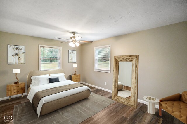 9378 N County Road 75 W, Lizton, IN 46149 - bedroom with multiple windows, baseboards, wood finished floors, and a ceiling fan