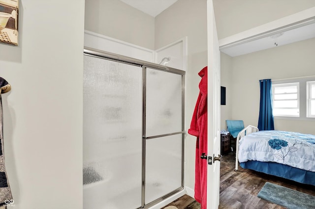 3301 N 200 W, Franklin, IN 46131 - bathroom featuring a shower stall, wood finished floors, and ensuite bath