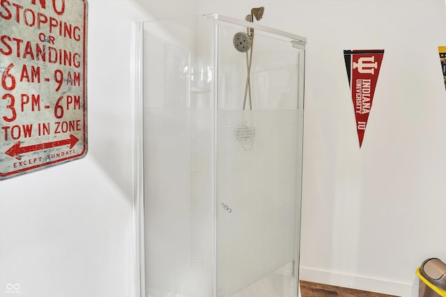 3301 N 200 W, Franklin, IN 46131 - bathroom featuring a stall shower and wood finished floors