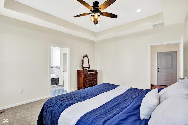 3301 N 200 W, Franklin, IN 46131 - carpeted bedroom featuring baseboards, recessed lighting, ensuite bathroom, and ceiling fan