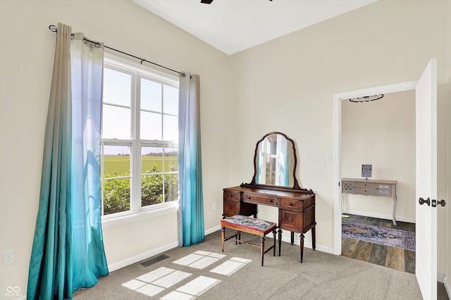 3301 N 200 W, Franklin, IN 46131 - sitting room with plenty of natural light, carpet flooring, a ceiling fan, and baseboards