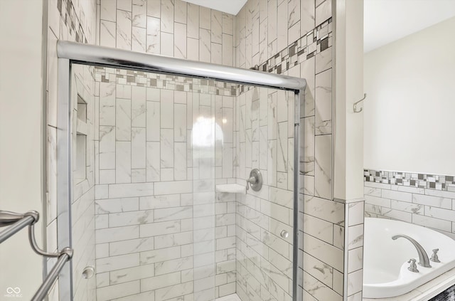 3301 N 200 W, Franklin, IN 46131 - bathroom with a shower stall, a garden tub, and tile walls