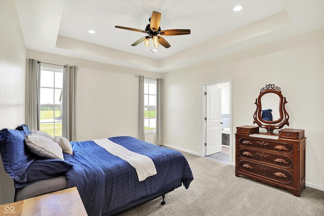 3301 N 200 W, Franklin, IN 46131 - bedroom featuring a tray ceiling, baseboards, multiple windows, carpet, and recessed lighting