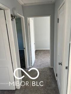 2028 Gilmore St, Columbus, IN 47201 - hallway with carpet flooring and ornamental molding