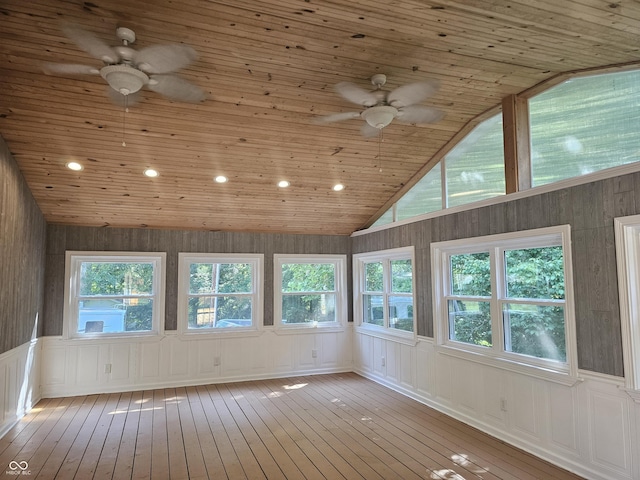 1317 S Ebert Dr, Rockville, IN 47872 - unfurnished sunroom with lofted ceiling, hardwood / wood-style floors, wood ceiling, and recessed lighting