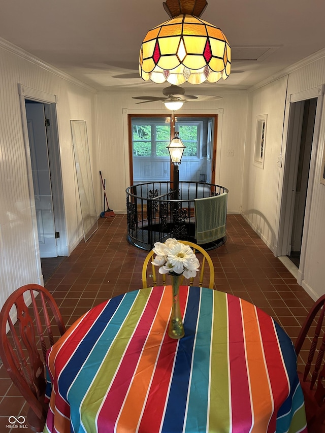 1317 S Ebert Dr, Rockville, IN 47872 - tiled dining room featuring ornamental molding and ceiling fan