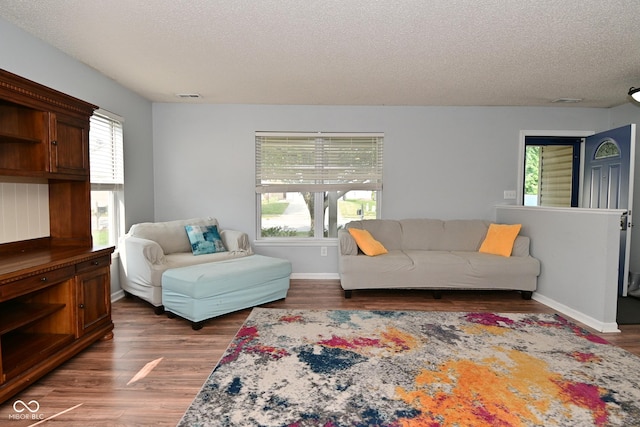 15524 Follow Dr, Noblesville, IN 46060 - living area with a textured ceiling, healthy amount of natural light, wood finished floors, and baseboards