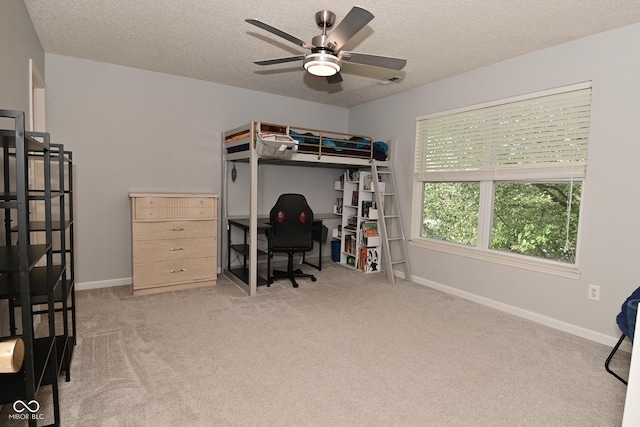 15524 Follow Dr, Noblesville, IN 46060 - bedroom featuring carpet floors, a textured ceiling, a desk, baseboards, and a ceiling fan