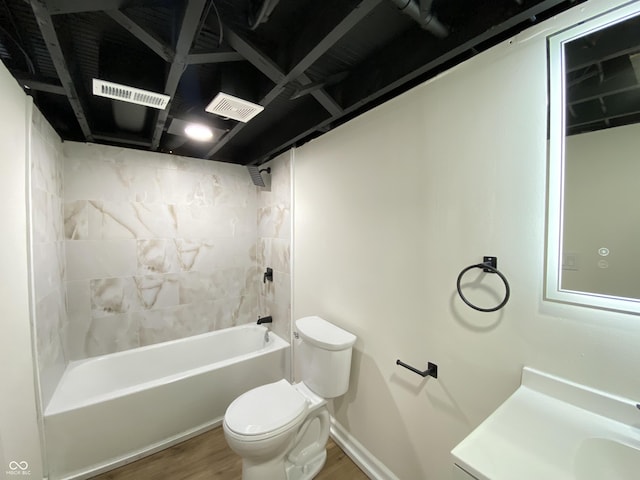1429 Udell St, Indianapolis, IN 46208 - full bath with wood finished floors, toilet, shower / washtub combination, vanity, and baseboards