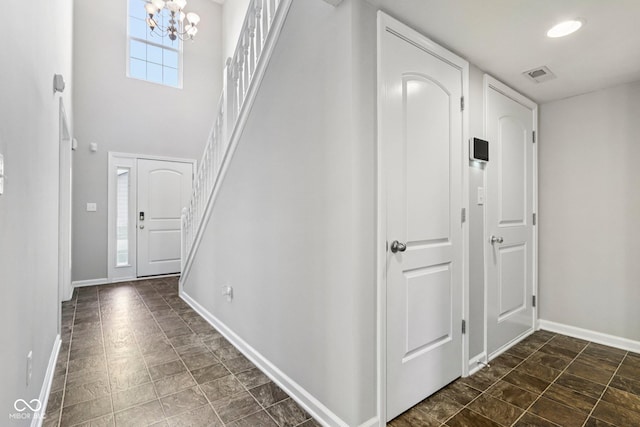 1739 Wedgewood Pl, Avon, IN 46123 - entryway featuring stairs, a chandelier, a high ceiling, and recessed lighting