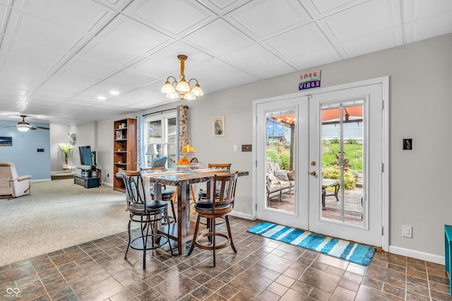 101 Jefferson Vly, Coatesville, IN 46121 - dining room with french doors, recessed lighting, a ceiling fan, and a chandelier