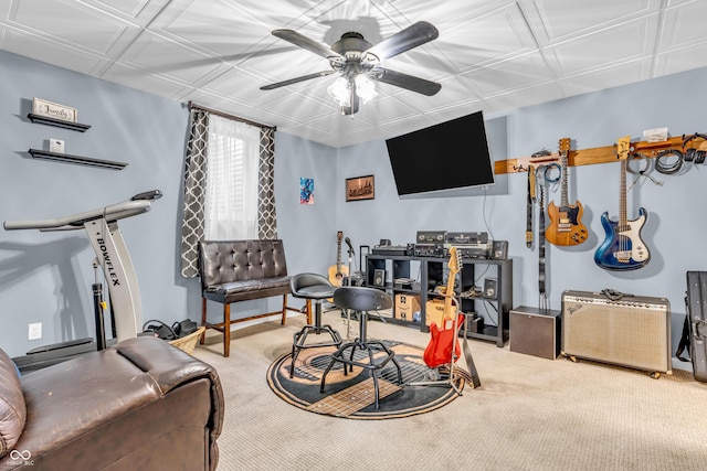 101 Jefferson Vly, Coatesville, IN 46121 - living area featuring ceiling fan, carpet floors, and an ornate ceiling