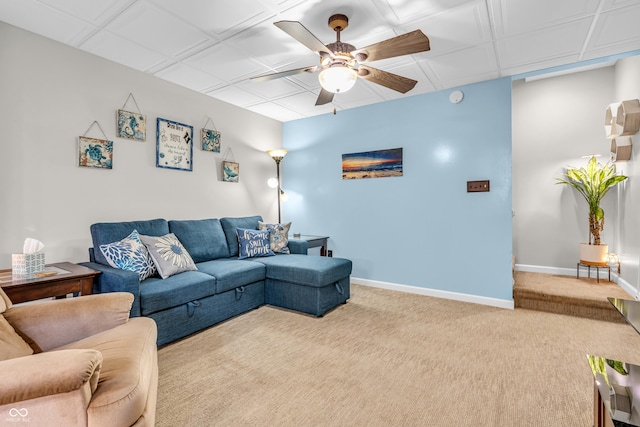 101 Jefferson Vly, Coatesville, IN 46121 - carpeted living area featuring ceiling fan and baseboards
