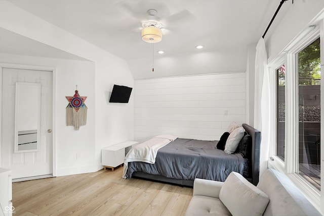826 N Lanyard Dr, Cicero, IN 46034 - bedroom with light wood finished floors, recessed lighting, lofted ceiling, baseboards, and a ceiling fan