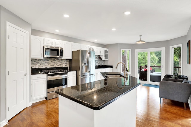 826 N Lanyard Dr, Cicero, IN 46034 - kitchen with stainless steel appliances, a sink, wood finished floors, backsplash, and recessed lighting