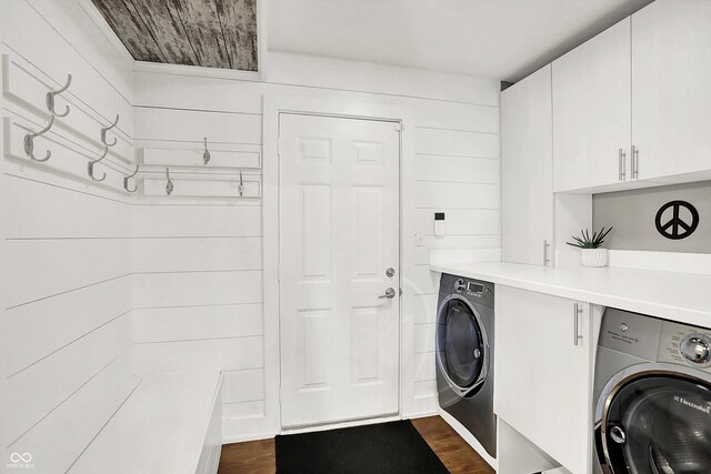 826 N Lanyard Dr, Cicero, IN 46034 - laundry room featuring washer / dryer, dark wood-style floors, and cabinet space