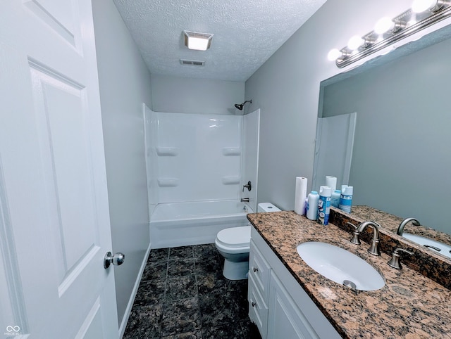 301 W Davis St, Greensburg, IN 47240 - bathroom featuring vanity, toilet, shower / washtub combination, a textured ceiling, and baseboards