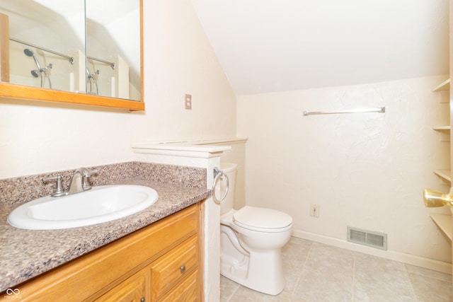 391 W 500 S, Anderson, IN 46013 - full bath with lofted ceiling, vanity, a shower, and tile patterned floors
