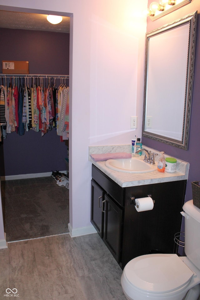 12901 N Collett Way, Camby, IN 46113 - bathroom with vanity, a walk in closet, toilet, and baseboards