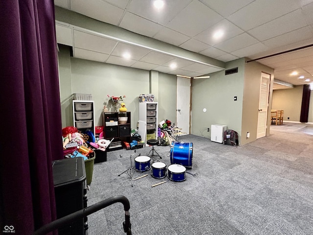 419 N 14th Ave, Beech Grove, IN 46107 - finished below grade area with carpet flooring, a paneled ceiling, and recessed lighting